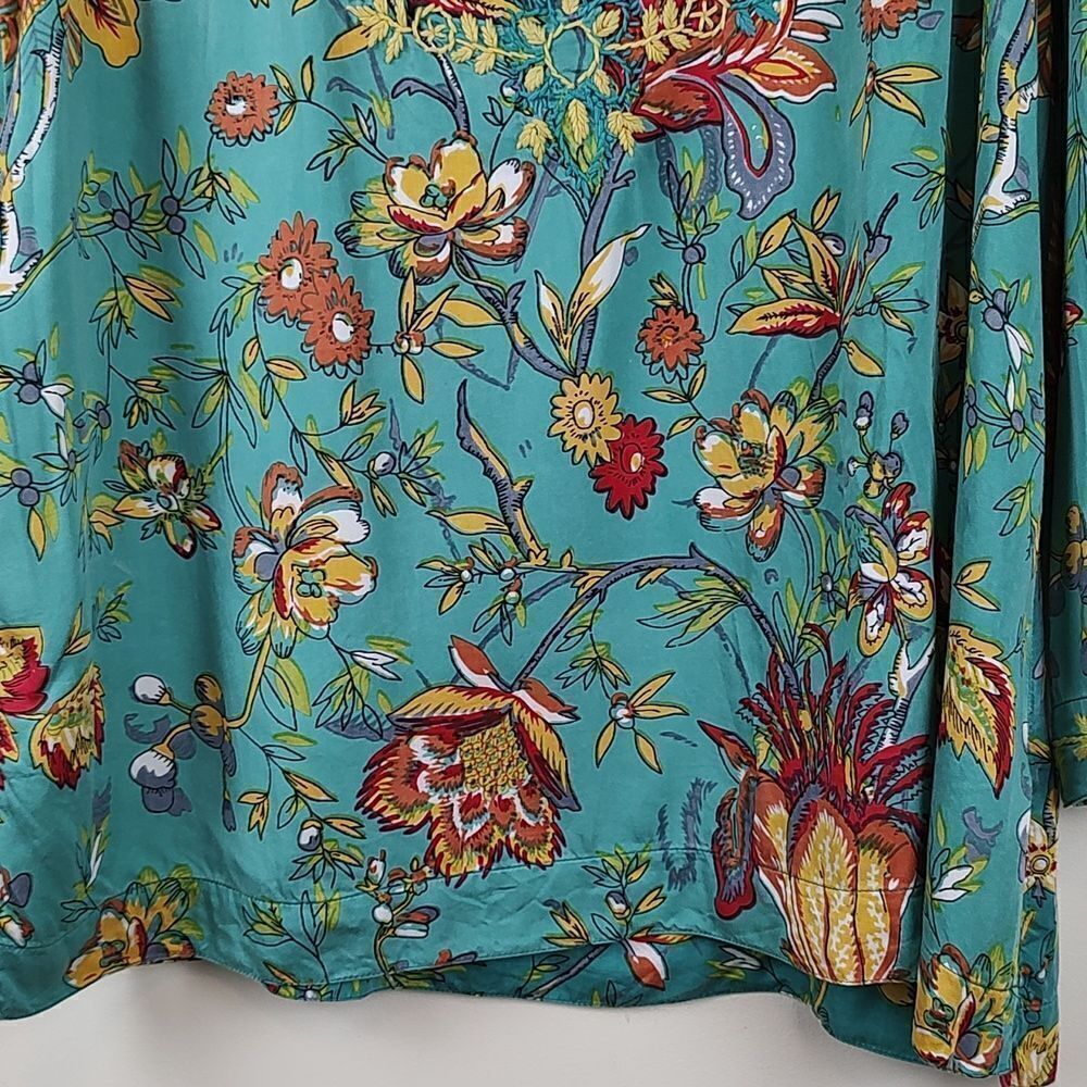 John Mark Turquoise Floral Embroidered Tunic Blouse - Picture 7 of 14